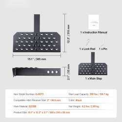 Vetokoukkuaskelma teräs 2 tuuman vetokoukkuvastaanottimelle korroosionkestävä pinnoite 158,7 kg kantavuus