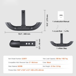 Vetokoukun askelma teräspinnoitettu 50,8 mm vastaanottimeen kantavuus 158,7 kg