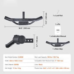 Astinlauta 2-tuumaiselle vetokoukkuvastaanottimelle teräs 930 mm 158,7 kg musta