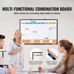 Yhdistelmätaulu alumiinikehyksellä 600 x 900 mm kuukausikalenteri valkotaulu ja korkkitaulu seinälle