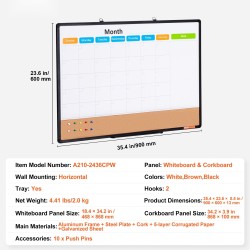 Yhdistelmätaulu alumiinikehyksellä 600 x 900 mm kuukausikalenteri valkotaulu ja korkkitaulu seinälle