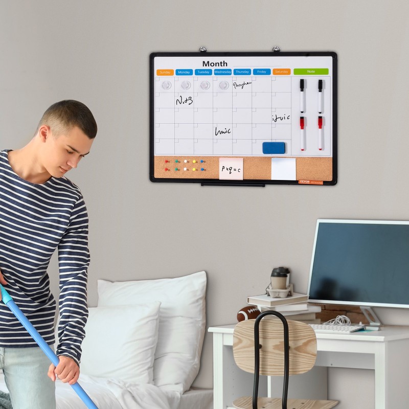 Seinäyhdistelmätaulu 24×18 tuumaa magneettinen kuivapyyhittävä valkotaulu ja korkkitaulu alumiinikehyksellä