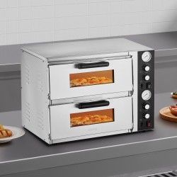 Sähköinen kaksitasoinen pöytäpizzauuni 25–450 °C 2500W+2500W omilla säädöillä