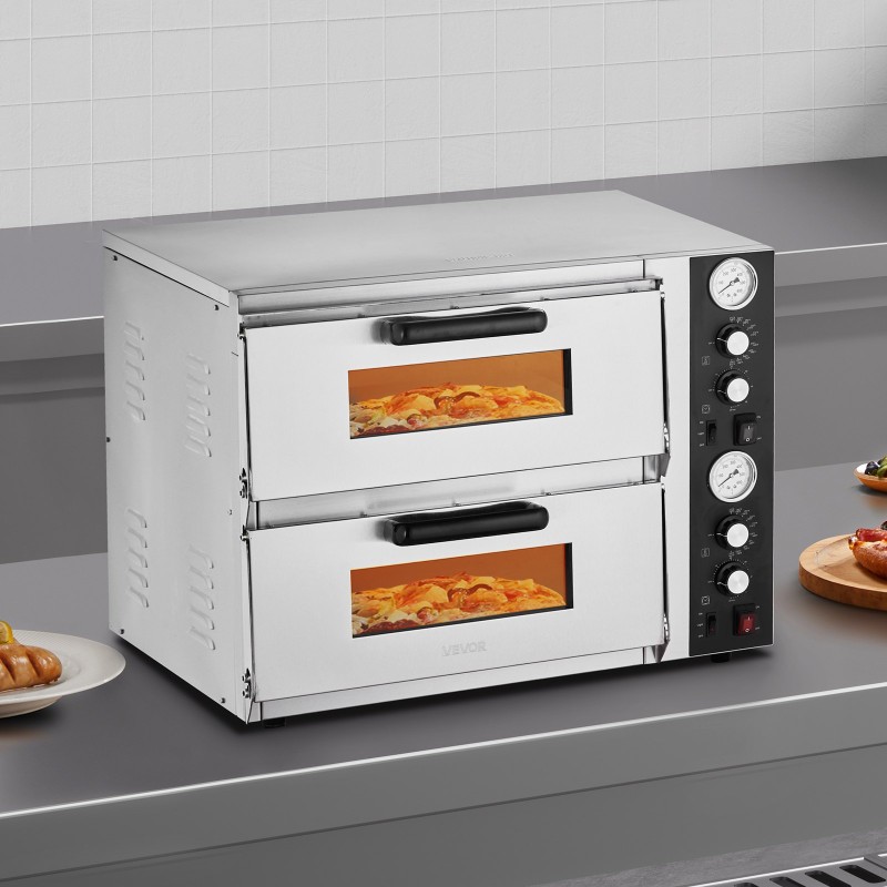 Sähköinen kaksitasoinen pöytäpizzauuni 25–450 °C 2500W+2500W omilla säädöillä