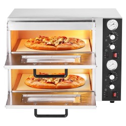 Sähköinen kaksitasoinen pöytäpizzauuni 25–450 °C 2500W+2500W omilla säädöillä