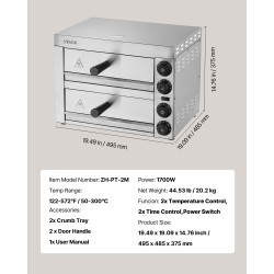 Pöytämallinen sähkökäyttöinen 1700-wattinen pizzauuni 12-tuumaisille elintarvikekelpoinen ruostumaton teräs