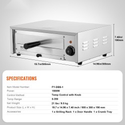 Pöytämallinen sähköinen pizzauuni 12-tuumainen 1500W ruostumaton teräs 50–350°C