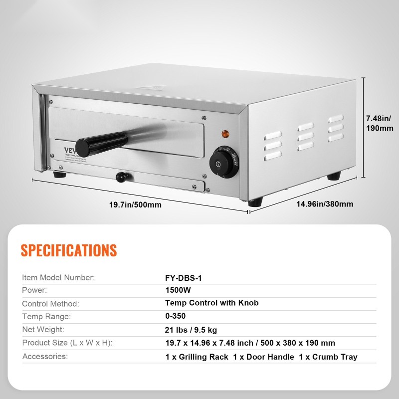 Pöytämallinen sähköinen pizzauuni 12-tuumainen 1500W ruostumaton teräs 50–350°C