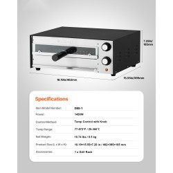 Sähköinen pöytämallinen pizzauuni 12-tuumaisille pizzoille lämpötilansäädöllä irrotettavalla murupellillä