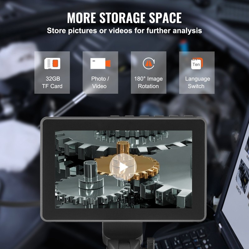 Nivelöity tarkastuskamera 6,4 mm linssi 5 tuuman IPS-näytöllä 1,5 m kaapelilla