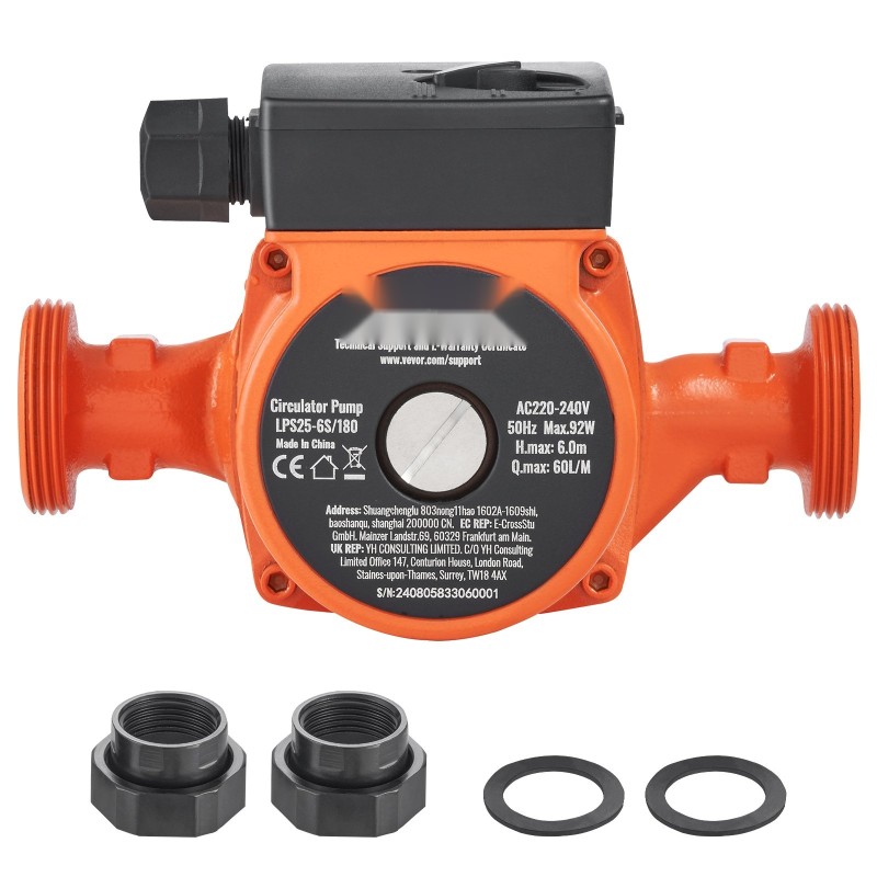 Lämminvesikiertopumppu 1,5 tuuman kierreliitäntä 60 l/min 6 m valurautarunko kolmiportainen nopeudensäätö