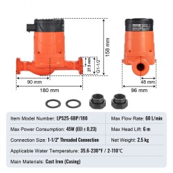 Kiertovesipumppu valurautarunkoinen kestomagneettimoottorilla 38 mm kierreliitäntä 220V 45W 60 l/min