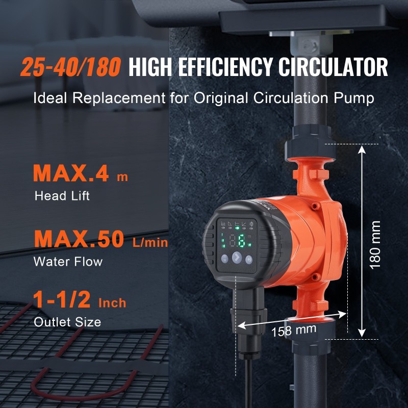 Kiertovesipumppu kuuman veden kierrätykseen valurunkoinen 38 mm kierteinen 50 l/min