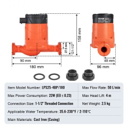 Kiertovesipumppu kuuman veden kierrätykseen valurunkoinen 38 mm kierteinen 50 l/min