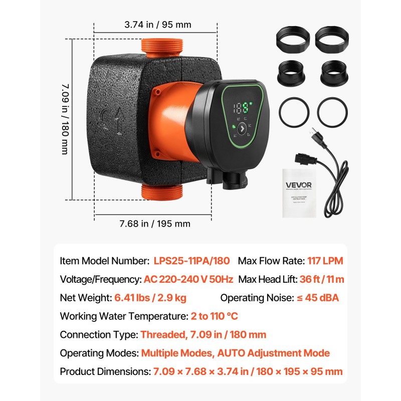 Kiertovesipumppu valurunkoinen 117 l/min 11 m kierteellinen liitäntä takaiskuventtiili