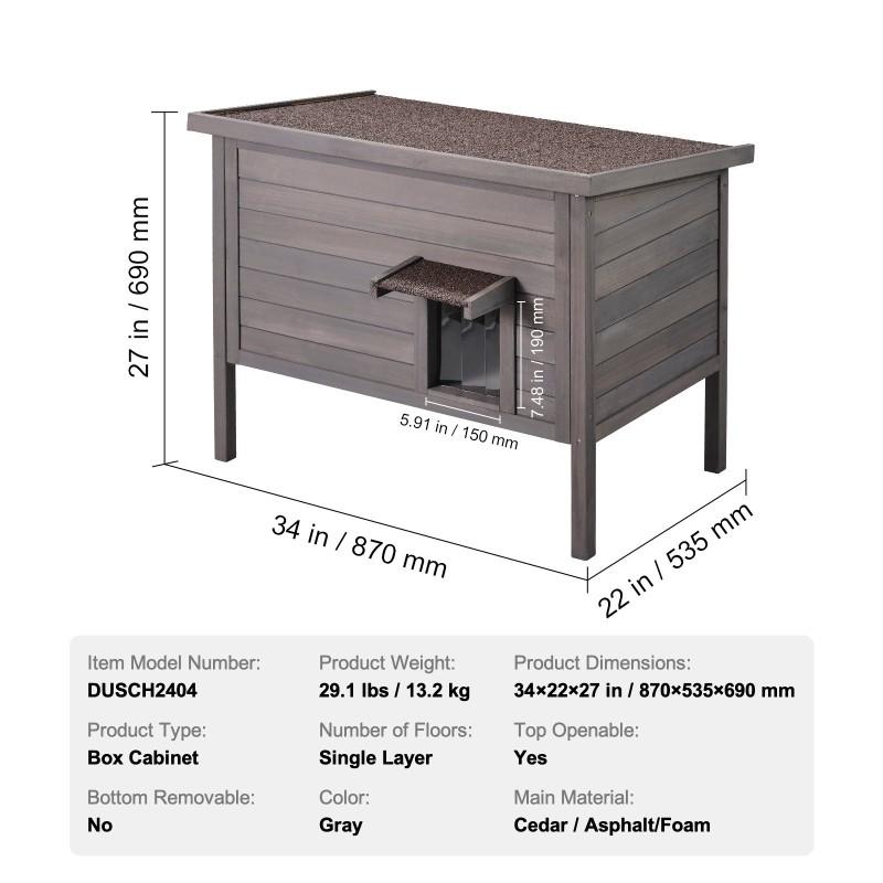 Ulkokissatalo setripuu 870×535×690 mm vaahtoeristetty PVC-oviverhot avattava katto usealle eläimelle