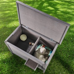 Ulkokissatalo setripuu 870×535×690 mm vaahtoeristetty PVC-oviverhot avattava katto usealle eläimelle