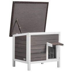 Ulkokissatalo säänkestävä kuusipuusta vaahtomuovieristeellä muoviverhoilla avattavalla katolla 61x50x54 cm