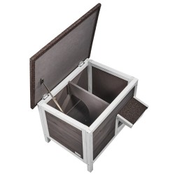 Ulkokissatalo säänkestävä kuusipuusta vaahtomuovieristeellä muoviverhoilla avattavalla katolla 61x50x54 cm