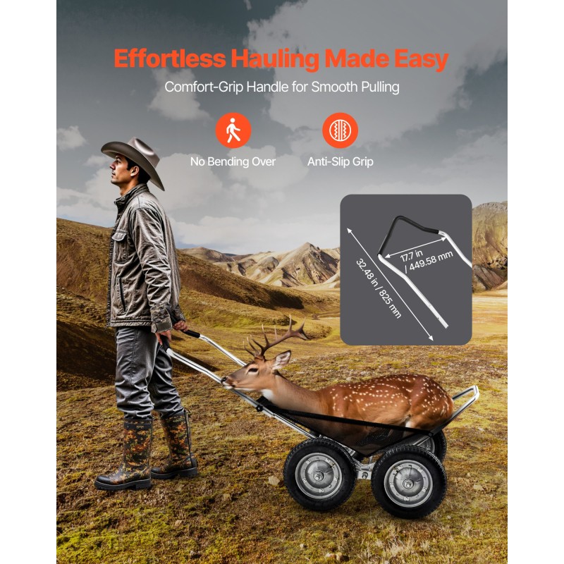 Taittuva metsästyskärry alumiiniseos ja sinkitty teräsrunko 227 kg kantavuus nelirenkaat