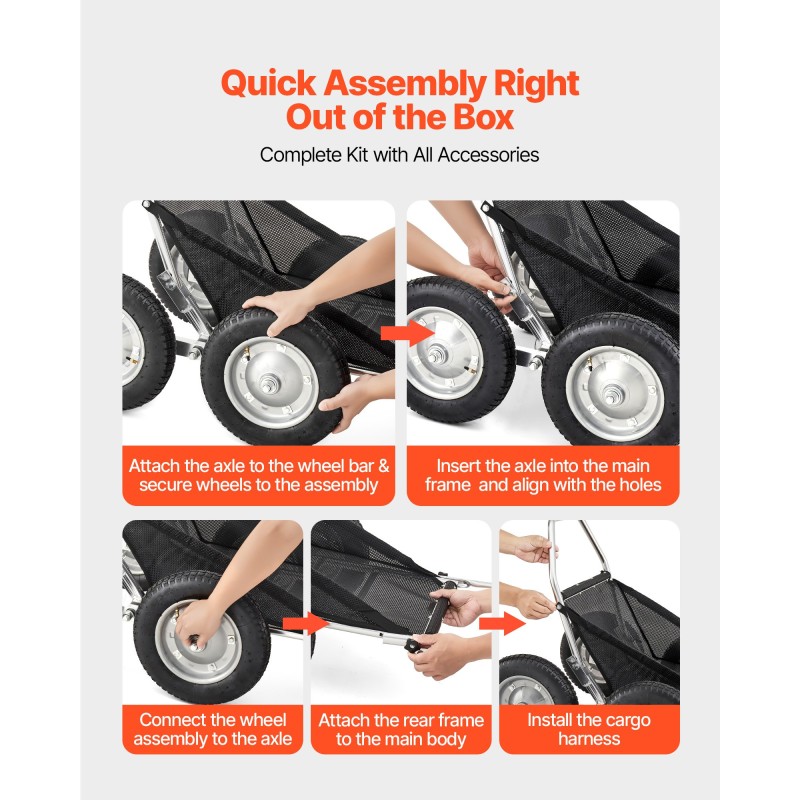 Taittuva metsästyskärry alumiiniseos ja sinkitty teräsrunko 227 kg kantavuus nelirenkaat