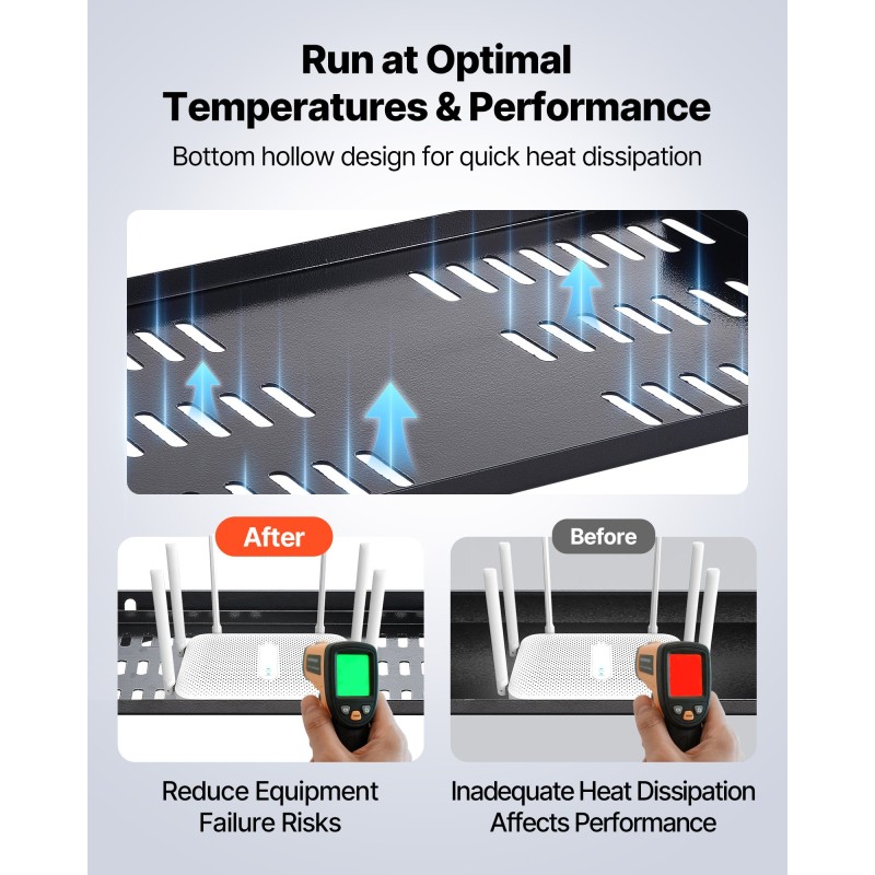 1U räkkihyllysarja 4 kpl hiiliteräs tuuletettu 22,68 kg kantavuus 254 mm syvyys