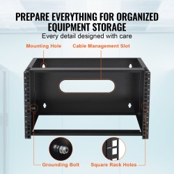 Seinälle asennettava verkkoteline 6U hiiliteräs 19 tuuman 355 mm syvyys