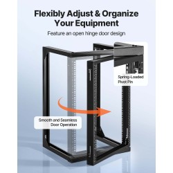 15U seinäkiinnitteinen hiiliteräs verkkoteline 180 asteen ovella 68 kg kantavuus