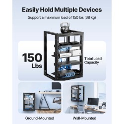 15U seinäkiinnitteinen hiiliteräs verkkoteline 180 asteen ovella 68 kg kantavuus
