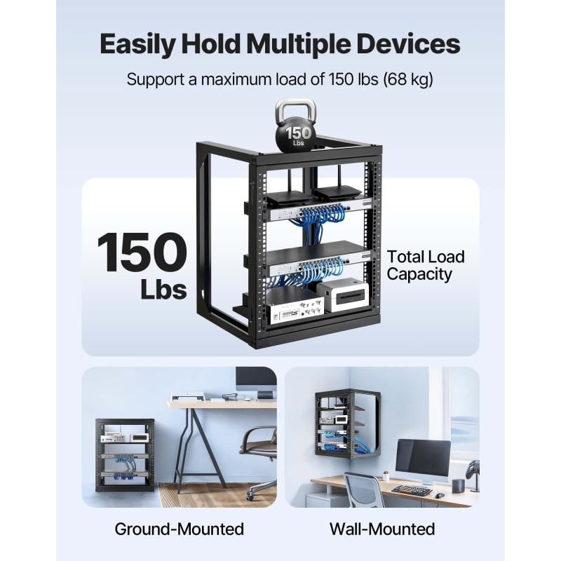 Seinäkiinnitteinen 12U avokehikkoinen palvelinräkki hiiliteräs 68 kg 520 mm musta