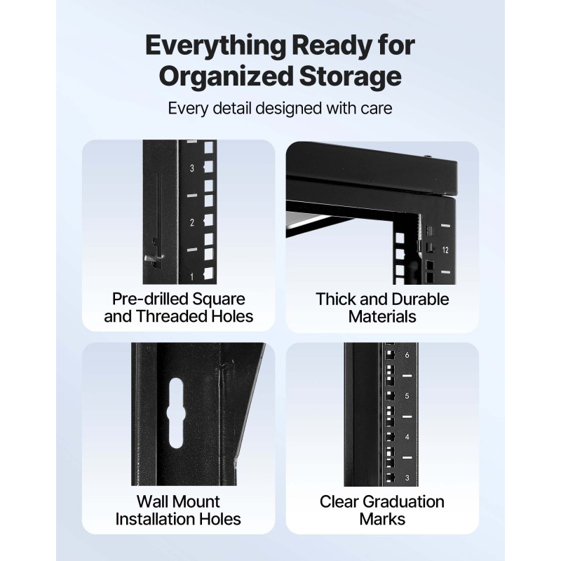 Seinäkiinnitteinen 12U avokehikkoinen palvelinräkki hiiliteräs 68 kg 520 mm musta
