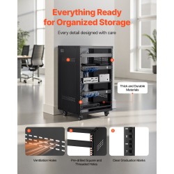 16U avoin audio- ja videoteline hiiliterästä 90,7 kg kantavuus lukittavat pyörät