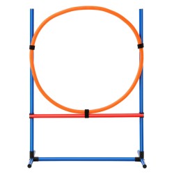 Koirien agilitysetti PVC muovinen säädettävillä hyppyesteillä kuusi pujottelukeppiä hyppyrengas taukoruutu pilli