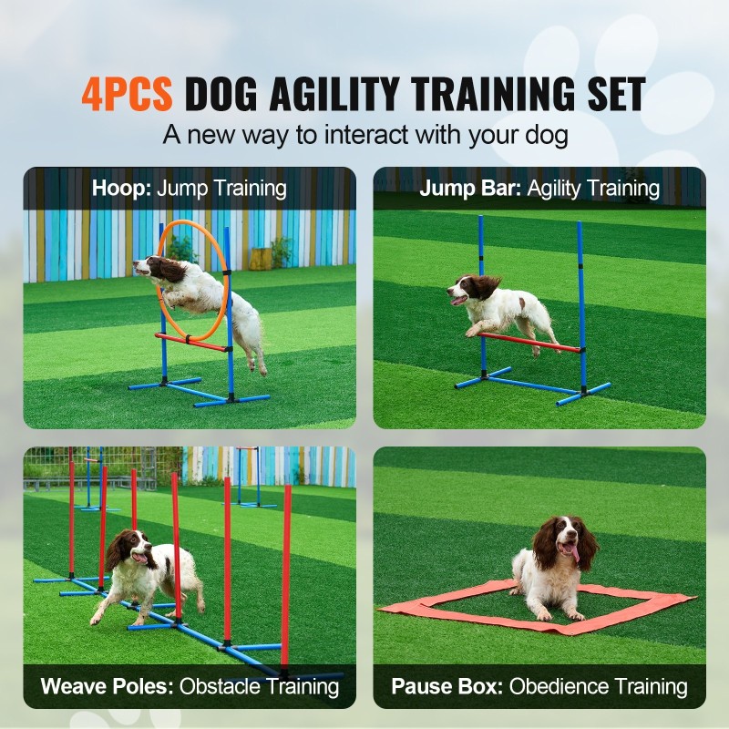 Koirien agilitysetti PVC-muovinen säädettävillä hyppyesteillä kuusi pujottelukeppiä hyppyrengas taukoruutu pilli