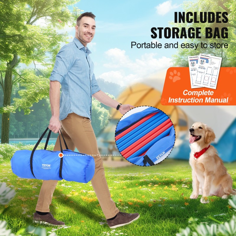 Koirien agilitysetti PVC-muovinen säädettävillä hyppyesteillä kuusi pujottelukeppiä hyppyrengas taukoruutu pilli