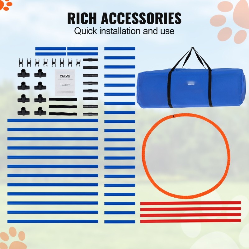 Koiran agilityharjoittelusetti muoviset säädettävät hypyt rengashyppy säilytyspussilla sisä- ja ulkokäyttöön