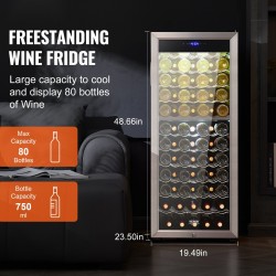 Vapaasti seisova kaksialueinen viinikaappi kahdeksankymmentä pulloa peililasiovella UV-suojalla puuhyllyillä