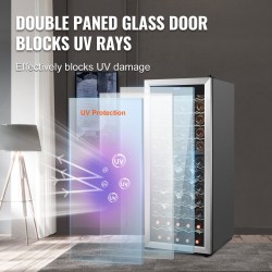 Vapaasti seisova kaksialueinen viinikaappi kahdeksankymmentä pulloa peililasiovella UV-suojalla puuhyllyillä