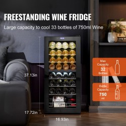 Viinikaappi kaksivyöhykkeinen vapaasti seisova 32 pullolle elektroninen ohjaus karkaistu lasi UV-suojattu