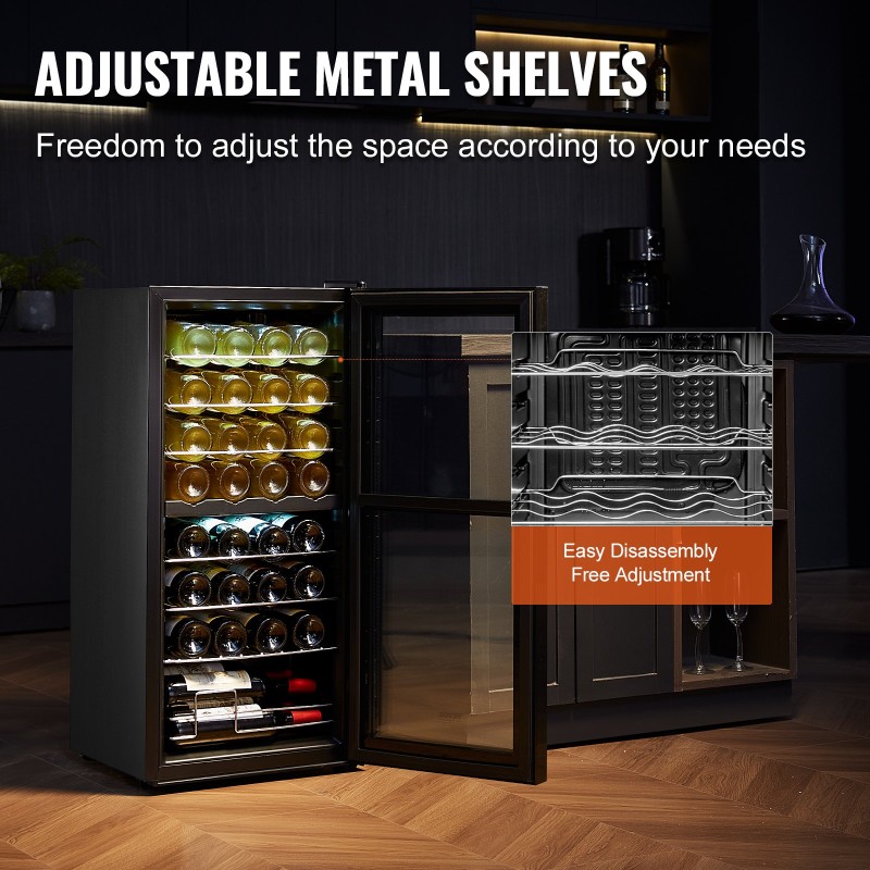Viinikaappi kaksivyöhykkeinen vapaasti seisova 32 pullolle elektroninen ohjaus karkaistu lasi UV-suojattu