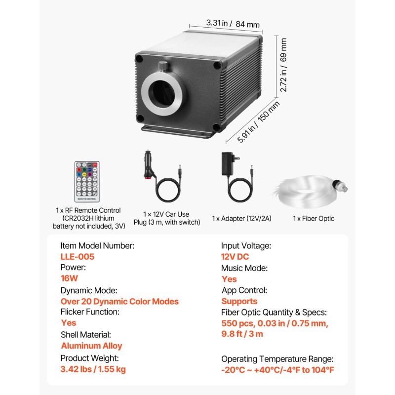 Valokuitutähtikatto 550 kpl 0,76 mm 3 m 16W monivärinen langaton sovellusohjaus ääniohjaus
