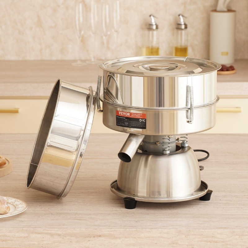 Pöytämallinen sähköinen tärisevä siivilä ruostumattomasta teräksestä verkkokoot neljäkymmentä ja kuusikymmentä jauhoille