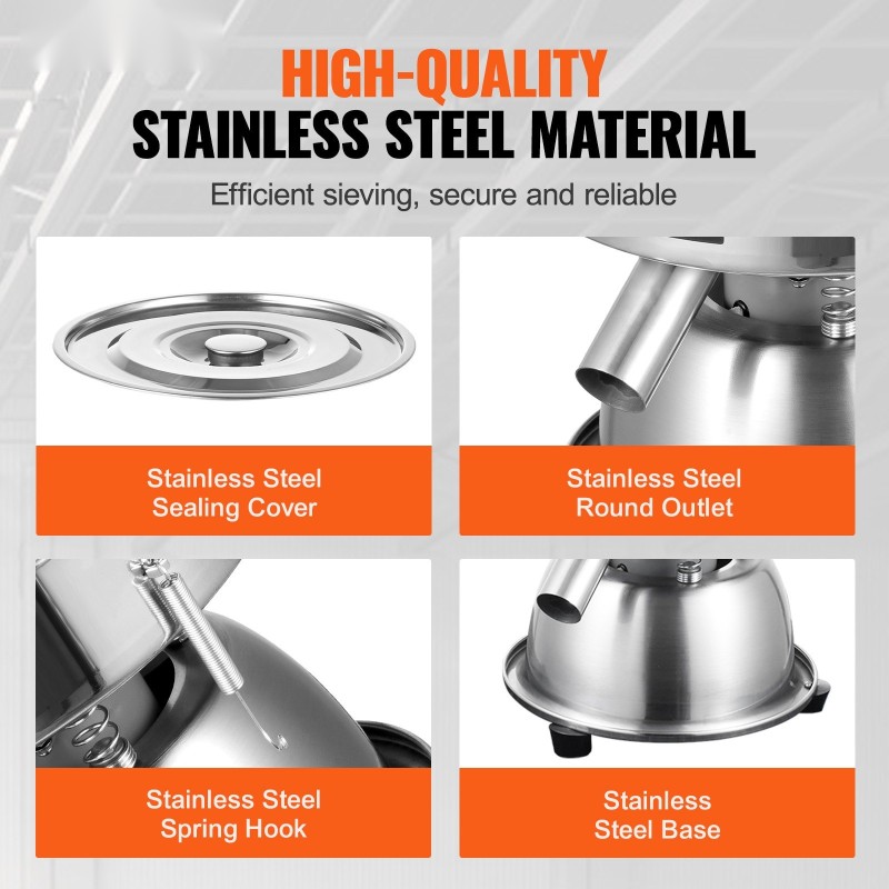 Sähkökäyttöinen värähtelevä seula ruostumattomasta teräksestä verkkokoot 12 ja 80 45 watin työtasomalli