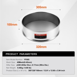 Jauhosiivilä ruostumatonta terästä kolmesataakaksikymmentä millimetriä neljäkymmentä silmäystä leivontaan