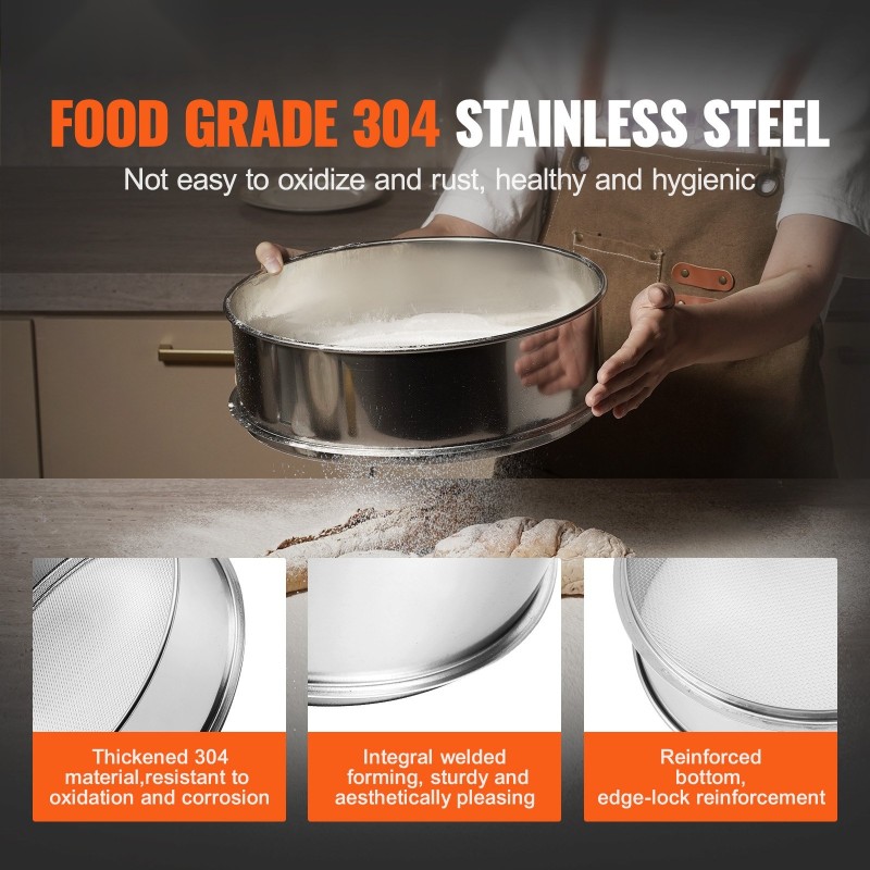 Hienoverkkoinen jauhosiivilä ruostumatonta terästä halkaisija 320 mm leivontaan