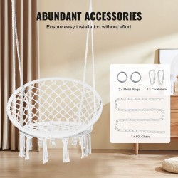 Riippukeinu makramee puuvillaköysi teräsrunko 150 kg kantavuus valkoinen sisä ja ulkokäyttö