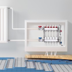 5-haarainen PEX-jakotukki puolen tuuman PEX-putkille ruostumattomasta teräksestä hydroniseen lattialämmitykseen