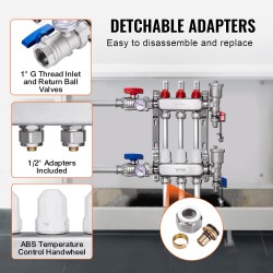 Jakotukki 3-haarainen SUS304-ruostumaton teräs 1/2 tuuman PEX-putkille ja sovittimet lattialämmitykseen