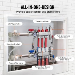 Jakotukki 3-haarainen SUS304-ruostumaton teräs 1/2 tuuman PEX-putkille ja sovittimet lattialämmitykseen
