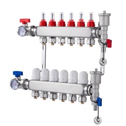 6 haarainen lattialämmityksen jakotukki ruostumaton teräs puolen tuuman PEX putkille sisältää adapterit